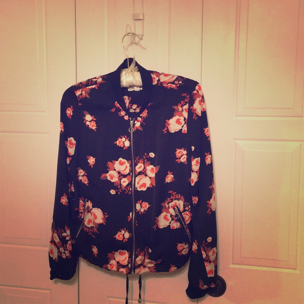 Sheer floral zip up